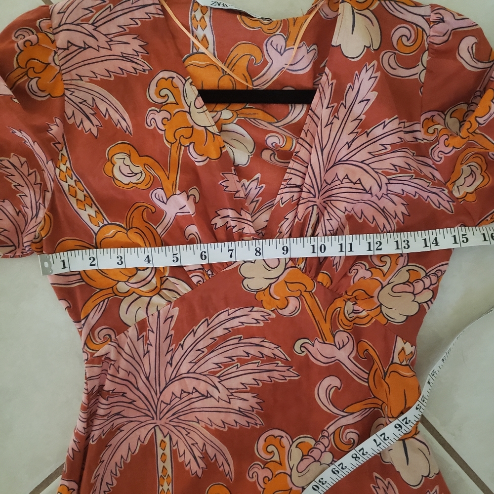 Zara Floral Wrap Midi in Red and Orange Ruffled Tiered Skirt XS - Picture 8 of 10